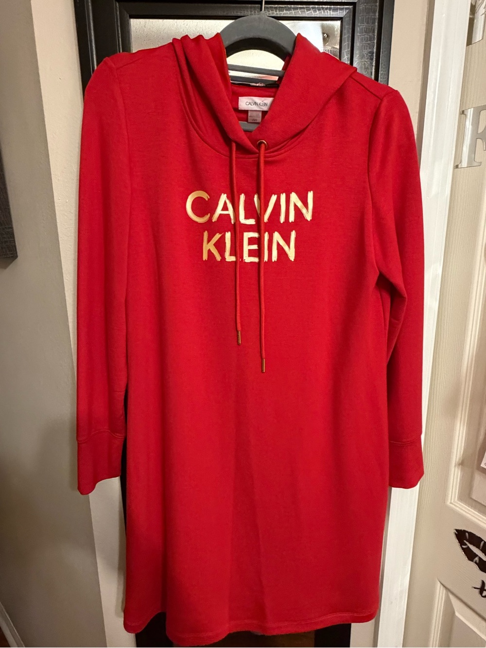 Calvin Klein Women’s Large Red Logo Hoodie Dress NWT